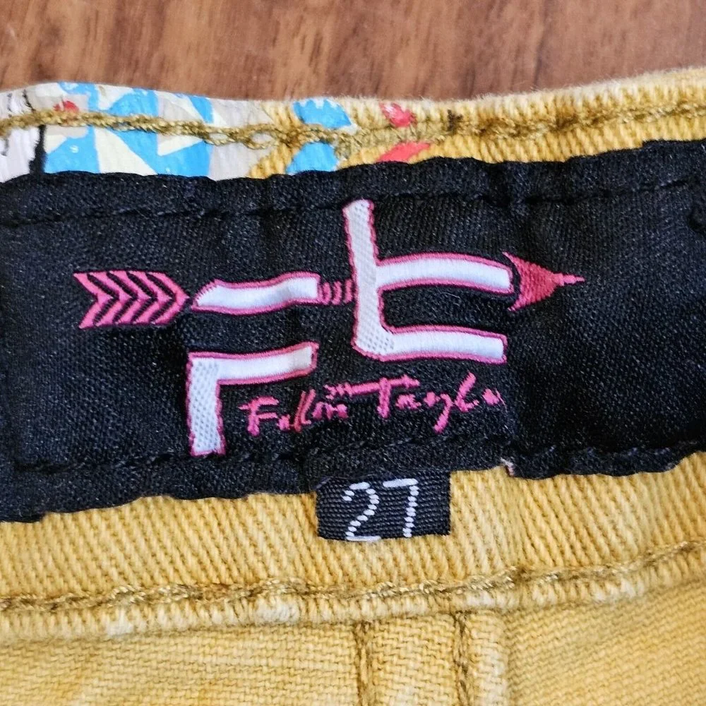 Fallon Taylor Western Steer Skull Jeans Bootcut Flare Mustard‎ Yellow 27 X 32